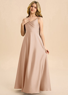 Azazie Bug Junior Robe Trapèze en Satin extensible Plissée Rose Perle image3