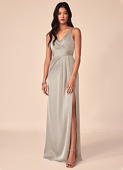 Azazie Aqua Bridesmaid Dresses Frost A-Line V-Neck Pleated Stretch Satin Dress image1