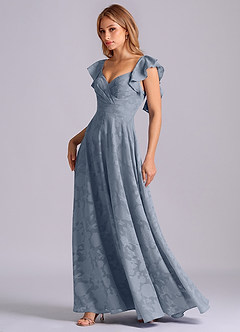 Azazie Leilani Brudtärnklänningar Klä av A-Linje i Blommig Utbrändhet Älskling Halsringning Dammblå image4