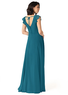 Azazie Claudine Bridesmaid Dresses Ink Blue A-Line Flutter Sleeve Chiffon Dress image5