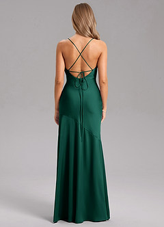Azazie Grata Bridesmaid Dresses Emerald Sheath Side Slit Stretch Satin Dress image2