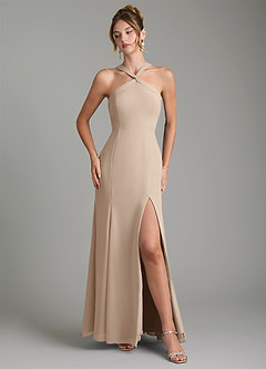 Azazie Rue Bridesmaid Dresses Taupe A-Line Halter Chiffon Dress image4