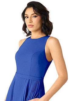 Azazie Lindie Abiti da Damigella Abito A-Line in Chiffon con Scollo a U a Pieghe Blu Reale image4