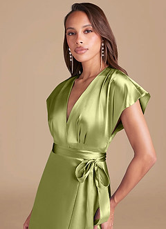 Azazie Nico Brautjungfernkleider A-Linie Plissee Metallischer Satin Kleid Pistazie image2