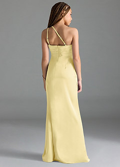 Azazie Eren Junior Lemon Sorbet Sheath Pleated Stretch Satin Dress image2