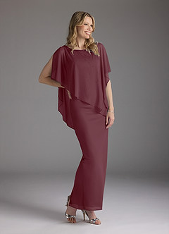 Azazie Aspyn Mother of the Bride Dresses Cabernet Sheath Beaded Mesh Dress image4