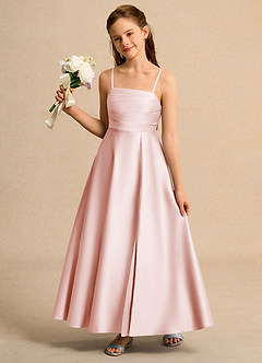 Azazie Pebbles Girl Flower Girl Dresses Blushing Pink A-Line Pleated Matte Satin Dress image2