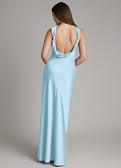 Azazie Dimitra Bridesmaid Dresses Sky Blue A-Line Pleated Stretch Satin Dress image7