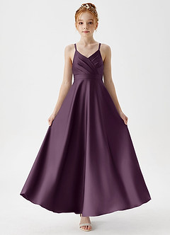 Azazie Avelina Junior Plum A-Line Pleated Stretch Satin Dress image5