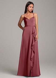 Azazie Naeem Robes de demoiselle d'honneur Robe Trapèze en Satin extensible Rose Du Désert image5