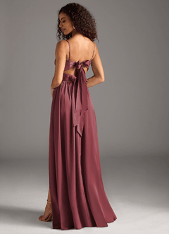 Azazie Zeya Bridesmaid Dresses Merlot A-Line Pleated Stretch Satin Dress image1