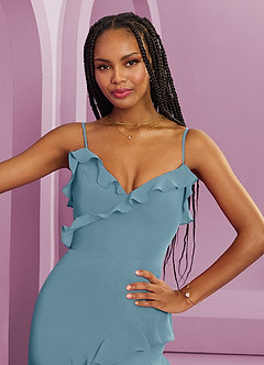 Barbie ♥ Azazie Robes de demoiselle d'honneur Robe Fourreau en Mousseline de soie Bleu Maussade image7