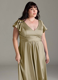 Azazie Omari Bridesmaid Dresses Moss Green A-Line Stretch Satin Dress image13
