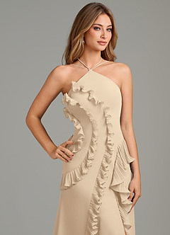 Azazie Yelena Bridesmaid Dresses Champagne A-Line Ruched Chiffon Dress image7