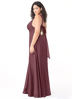 Azazie Christiana Bridesmaid Dresses Sangria A-Line V-Neck Pleated Chiffon Dress image10