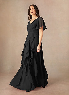 Azazie Watson Final Sale Black A-Line V-Neck Chiffon Dress image2