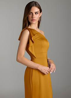 Azazie Rinna Bridesmaid Dresses Butterscotch Mermaid Ruched Stretch Satin Dress image5