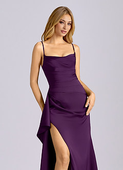 Azazie Sarai 신부 들러리 드레스 쉬스 코르셋 스트레치 새틴 바닥 길이 드레스 image4