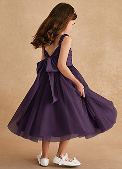 Azazie Gabbie Flower Girl Dresses Plum A-Line Pleated Matte Satin Dress image4