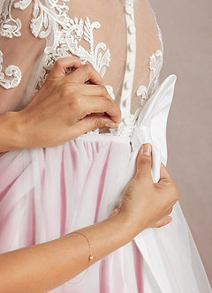 Azazie Elodie Flower Girl Dresses Ivory Burgundy Ball-Gown Lace Dress image9