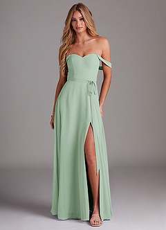 Azazie Aaron Bridesmaid Dresses Agave A-Line Off the Shoulder Chiffon Convertible Dress image1