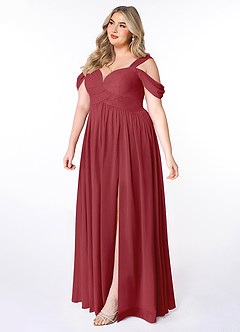 Azazie Lianne Bridesmaid Dresses Pomegranate A-Line Off the Shoulder Chiffon Dress image9