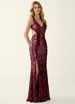 Gnoliama Burgundy Sequin Embroidery Prom Dress image5