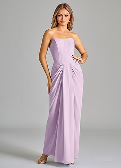 Azazie Anaïs Bridesmaid Dresses Frosted Lilac Sheath Strapless Chiffon Dress image3