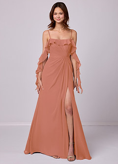 Barbie ♥ Azazie Robes de demoiselle d'honneur Robe Trapèze Convertible en Mousseline de soie Épaule décolletée Mai Tai image7