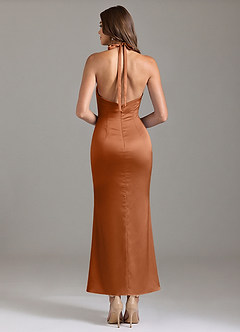 Azazie Valerie Bridesmaid Dresses Copper Mermaid Pleated Stretch Satin Dress image2