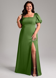 Azazie Fyona Jurken voor bruidsmeisjes Jurk van Stretch Satijn met A-Lijn Geplooid Basilicum image1