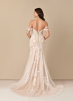 Azazie Leilani Vestidos de novia Vestido de Blanco Diamante Nude de Tul de Corte Sirena con Lentejuela image4