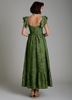 Azazie Anaya Bridesmaid Dresses Olive A-Line Ruched Floral Burnout Dress image2