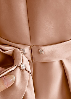Azazie Princess Flower Girl Dresses Champagne Rose A-Line Pleated Matte Satin Dress image7
