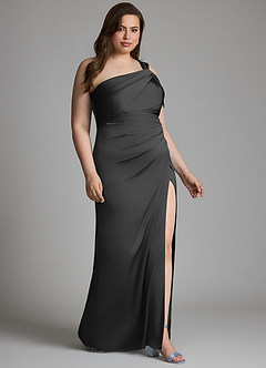 Azazie Wynter Vestidos para Prova em Casa Vestido Preto de Cetim elástico de Bainha com Ombro Único image10