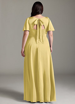 Azazie Kimber Bridesmaid Dresses Canary A-Line Ruched Stretch Satin Dress image8