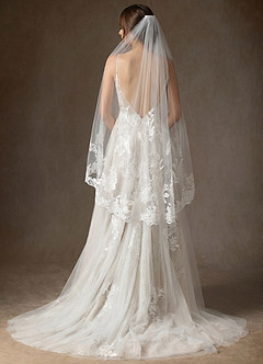 front Cora Eileen Lace Floral Applique Fingertip Veil