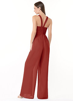 Azazie Berdie Bridesmaid Dresses Terracotta Halter Chiffon Jumpsuit image4