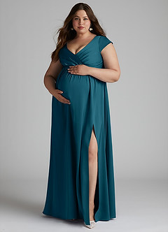 Azazie Allessia Maternity Bridesmaid Dresses A-Line Pleated Stretch Satin Floor-Length Dress image11