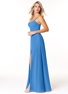 Azazie Moira Robes de demoiselle d'honneur Robe Trapèze en Mousseline de soie Décolleté Geai Bleu image3