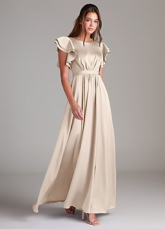 Azazie Daphne Modest Bridesmaid Dresses A-Line Ruched Stretch Satin Floor-Length Dress image3