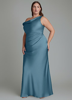 Azazie Emerson Vestidos de damas de honor Vestido Bermudas de Satén Elástico de Corte Sirena con Hombros descubiertos image11