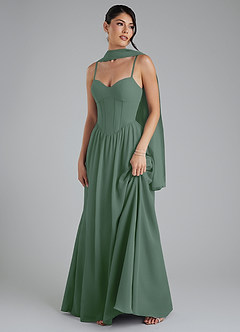 Azazie Alisha Bridesmaid Dresses Eucalyptus A-Line Corset Chiffon Dress image5