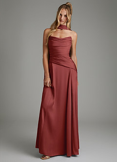 Azazie Gabriela Brautjungfernkleider A-Linie Korsett Stretch-Satin Kleid Terrakotta image1