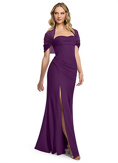 Azazie Zia Bridesmaid Dresses Grape Sheath Side Slit Chiffon Convertible Dress image3