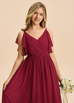 Azazie Jessy Junior Burgundy A-Line Pleated Chiffon Dress image2