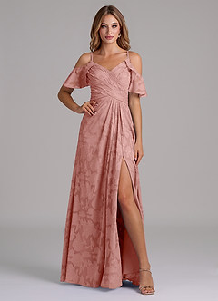 Azazie Dakota Bridesmaid Dresses Rosette A-Line Off the Shoulder Floral Burnout Dress image4