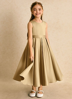 Azazie Junebuj Blumenmädchenkleider Ballkleid Plissee Matte Satin Kleid Gold image2