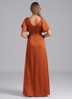Azazie Ambrosia Bridesmaid Dresses Cinnamon A-Line Pleated Stretch Satin Dress image3