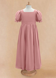 Azazie Joss Flower Girl Dresses Dusty Rose A-Line with Sleeves Chiffon Dress image5
